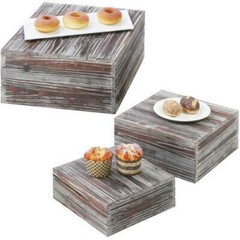 Torched Wood Stackable Cake/ Dessert/ Jewelry Display Box Risers Stand, Set of 3