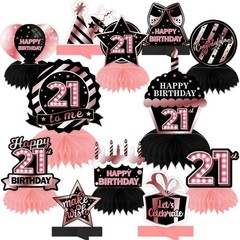 Happy 21st Birthday Rose Gold and Black Table Honeycomb Centerpieces Balloons…