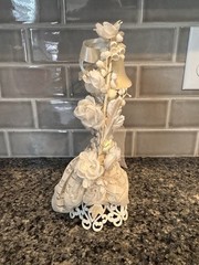 Vintage Bride & Groom Wedding Cake Topper MCM Flowers Arch 10” Tall 3 1/2” Base