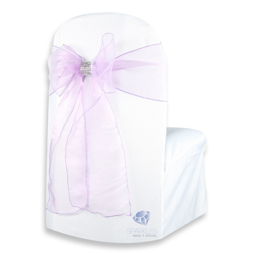 150 pcs Organza Chair Cover Bow Sash 108″x8″ – Lavender – w/ Bow Covers hn