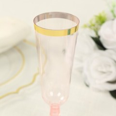 5 oz Transparent Blush with Gold Rim Plastic Champagne Disposable Glasses Party