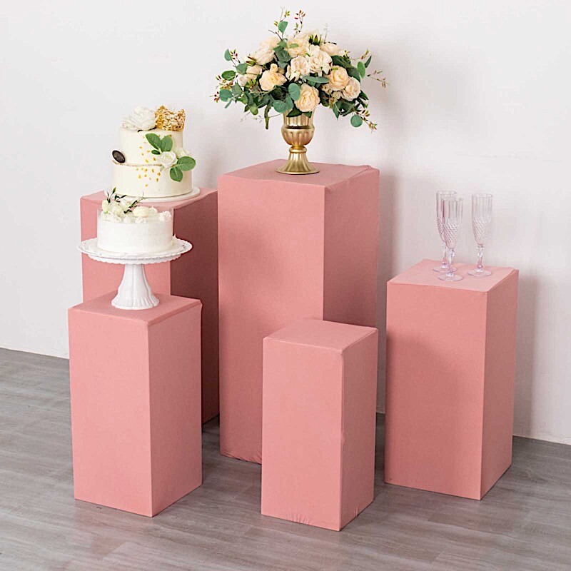 5 DUSTY ROSE Fitted Spandex Rectangular Display STAND COVERS Set Decorations