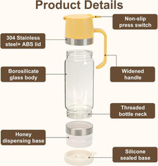 2 Pack 12 Oz Glass Honey Dispenser Pot with Silicone Base No Drip Honey
