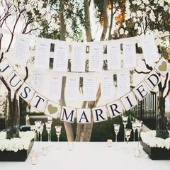 JUST Married Banner Car Decorations, Gold Glitter Just Married Sign Garland for
