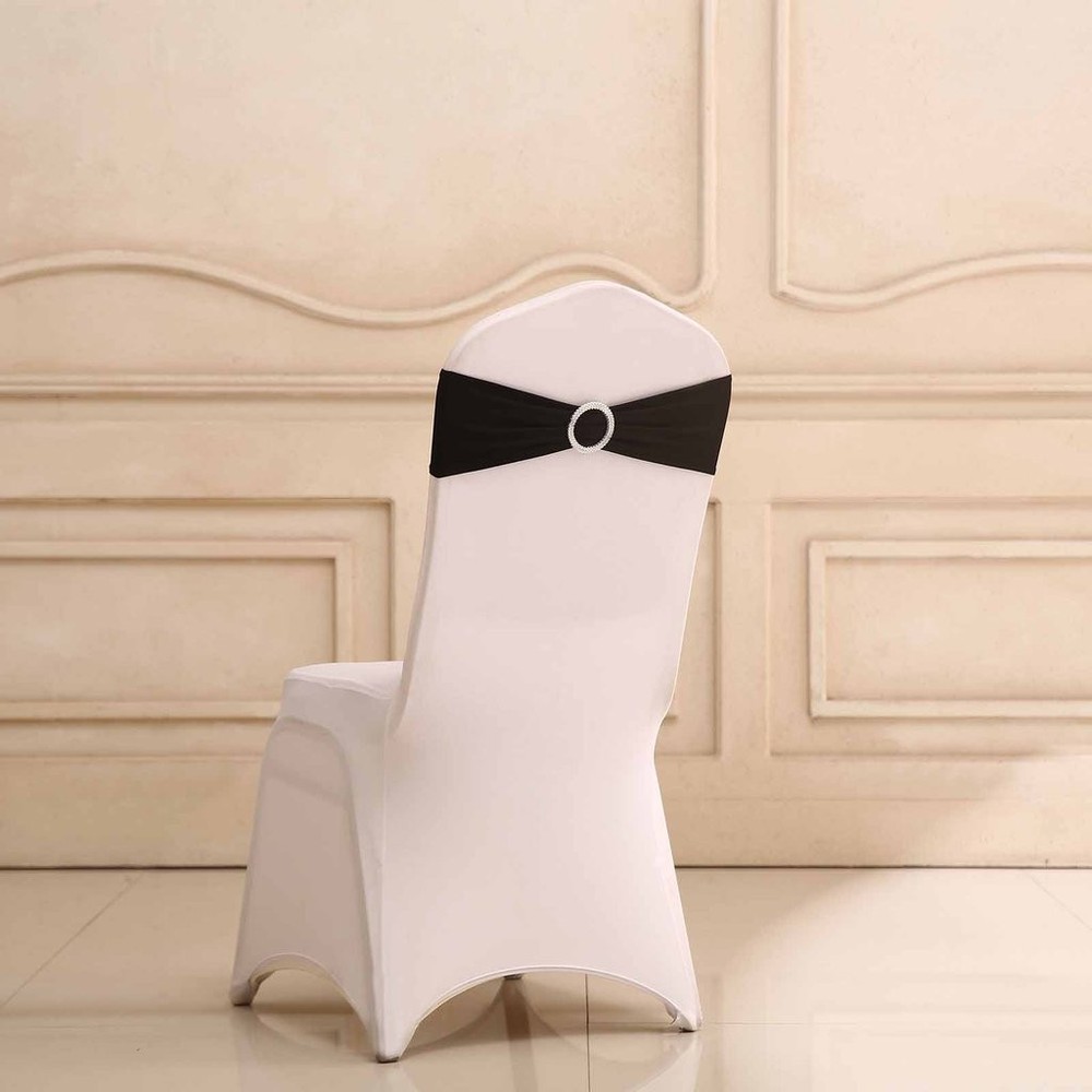 10 Black Spandex CHAIR SASHES with Silver Round Buckles Wedding Decorations SALE
