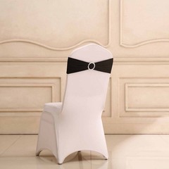 10 Black Spandex CHAIR SASHES with Silver Round Buckles Wedding Decorations SALE