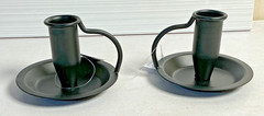 2 NEW Primitive BLACK Metal Taper Candle Holder w Handle 2 1/4″ Country Rustic