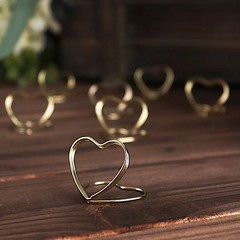 GOLD 10 Sign Holders 1″ Heart Metal PLACE CARD Table Number STANDS Party Events