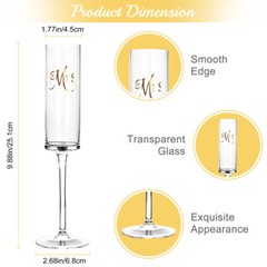Mr & Mrs Champagne Flutes Set of 2, 7.1Oz Crystal Glassware for Engagement Party