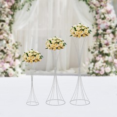 3-Pc Silver Electroplated Iron Hourglass Flower Stand Set Modern Centerpiece