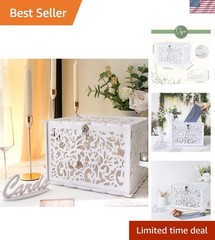 White Wedding Card Box with Lock, PVC Gift Card Box for Wedding Decorations f…