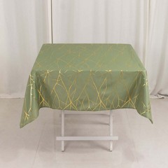54″x54″ Dusty Green Polyester Square Table Overlay Metallic Geometric Pattern