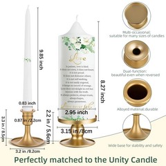 3 Unity Floral Candles for Wedding Ceremony Set with Gold Candle Holders, Bib…