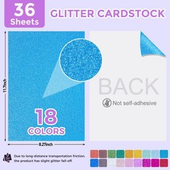 Koogel 36 Sheets Glitter Cardstock, 8.27″ x 11.7″ (A4 Size) 18 Medium, Multi