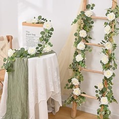 13 FT Artificial Flower Garlands Real Touch Fake Floral Silk Rose 2Pcs White