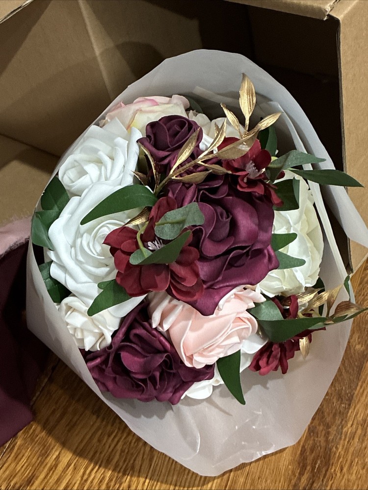 Lings Moment Marsala Blush Bridal Bouquet 7 Inch Wedding Flowers Artificial