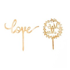 2 Natural Wooden Love and Mr & Mrs Wedding CAKE TOPPERS Party Events Decorations