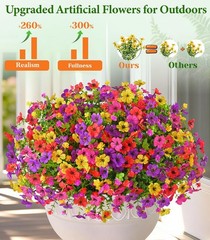 14 Bundle UV Resistant Artificial Outdoor Flowers Realistic Faux Planter Porch
