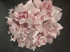 1970s Vintage Silk Wedding Bouquet or Throwaway, Satin Rose, Stephanotis, Pearls