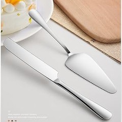 Wedding Cake Knife and Server Set, 2Pcs Stainless Steel Cake Cutting Set, Silver