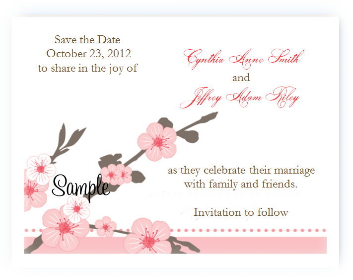 100 Personalized Custom Cherry Blossom Bridal Wedding Save The Date Cards