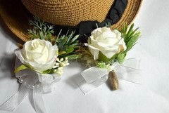 Rose Wrist Corsage Bracelet Boutonniere Set 2 Pack Wedding Flowers