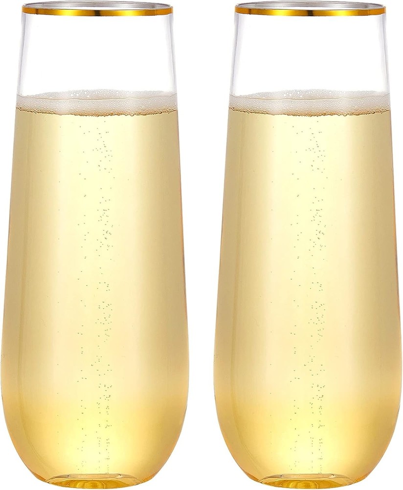 N9R 24PCS Plastic Champagne Flutes, 9 Oz 24 Count (Pack of 1), Gold-24pack