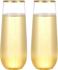 N9R 24PCS Plastic Champagne Flutes, 9 Oz 24 Count (Pack of 1), Gold-24pack