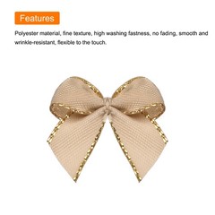 100Pcs Mini Metallic Edge Ribbon Bow 1″ Flower Bows Soft Gold Edge Brown
