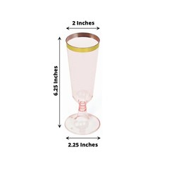 5 oz Transparent Blush with Gold Rim Plastic Champagne Disposable Glasses Party