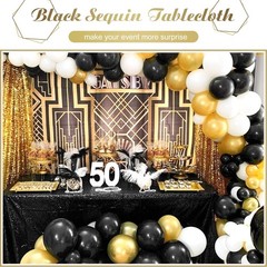 Fanqisi Black Sequin Table Cloth Skirt Party 132″ x 90″ (Rectangular),