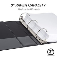 3 Ring Binders, Economy Round Ring, Clear View Cover, 550 4-Pack Black 3 Inch