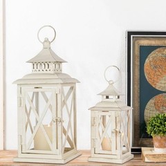 Lanterns Decorative Outdoor&Indoor, Set of (14″&10″) Beige Metal 14″H & 10″H 2