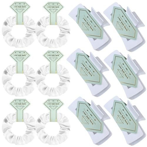 Bridesmaid Proposal Gifts 6pcs Hair Claw Clips & 6pcs Satin Hair 12pcs White