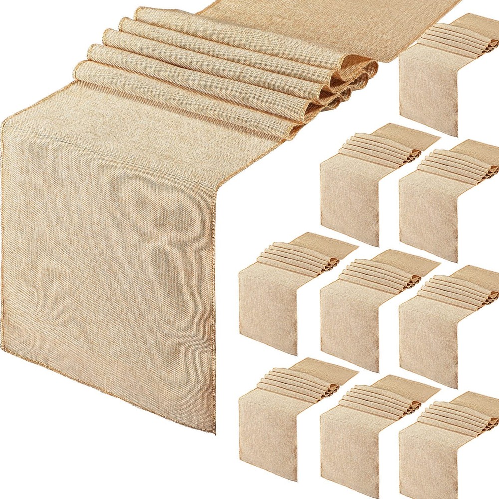 Breling 10 Pack Burlap Table Runners, 12 x 71 Inch Rustic Jute Table Runner R…
