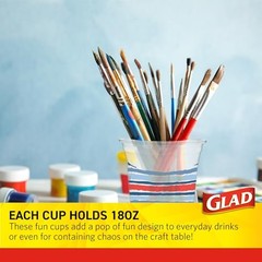 Everyday Clear Plastic Cups with Red, White, and Blue 18 Ounces RWB Stripes
