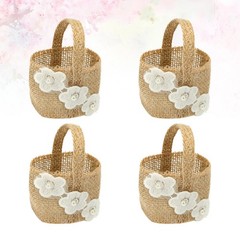 4Pcs Portable Burlap Candy Baskets Khaki Linen Wedding Storage Holders