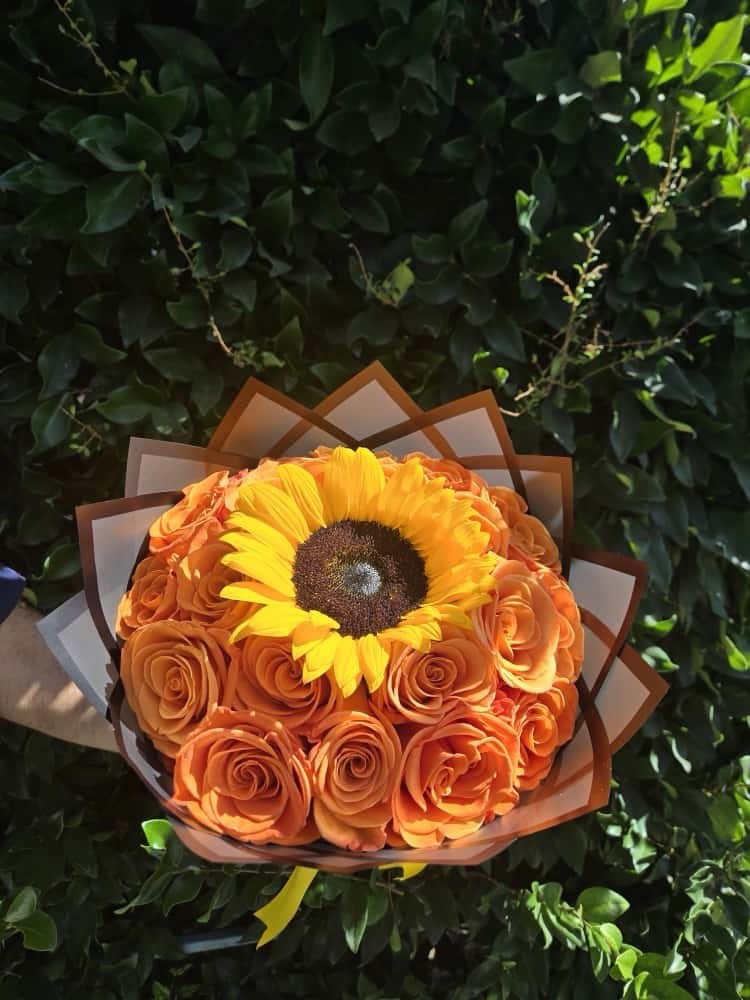 Sunflower And Roses Natural Bouquet