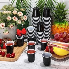 100 Pack 2 oz Plastic Shot Cups, Graduation Mini Disposable Shot Glasses Black