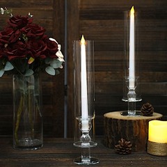 2 Clear 14″ Crystal Hurricane Taper Candle Holders Cylinder Glass Shades Party