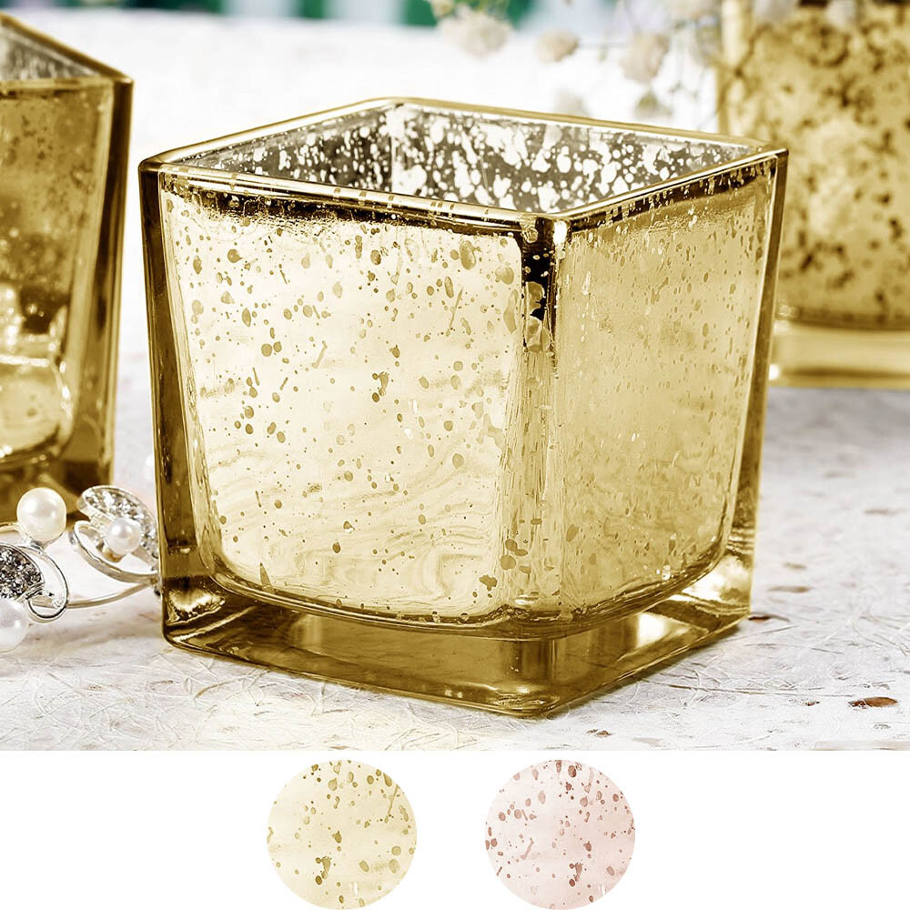 12 Square 2″ Speckled Mercury Glass Votive Candle Holders Party Events Supplies