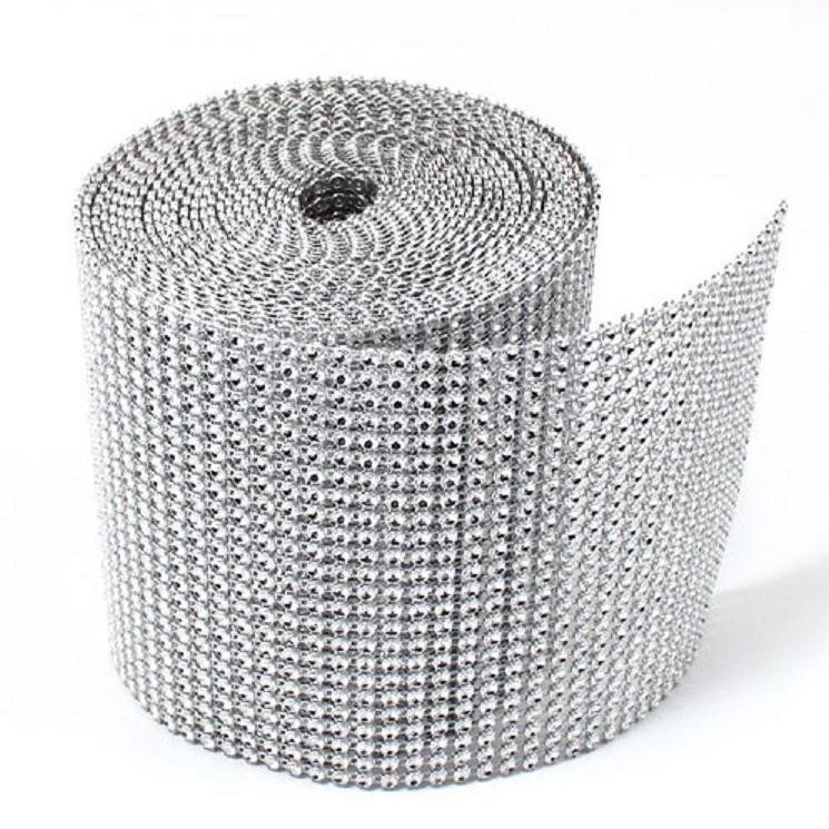 4.5″ x 9ft Wedding Decoration Supplies Rhinestone Diamond Wraps Ribbon Mesh