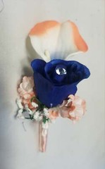 Coral Royal Blue Rose Calla Lily Bridal Wedding Bouquet Accessories