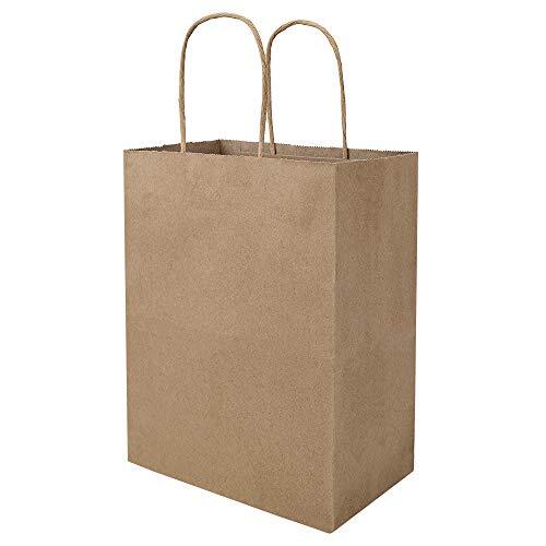 100 Pack 8×4.75×10 inch Plain Medium Paper Brown Kraft Bags with Handles Bulk