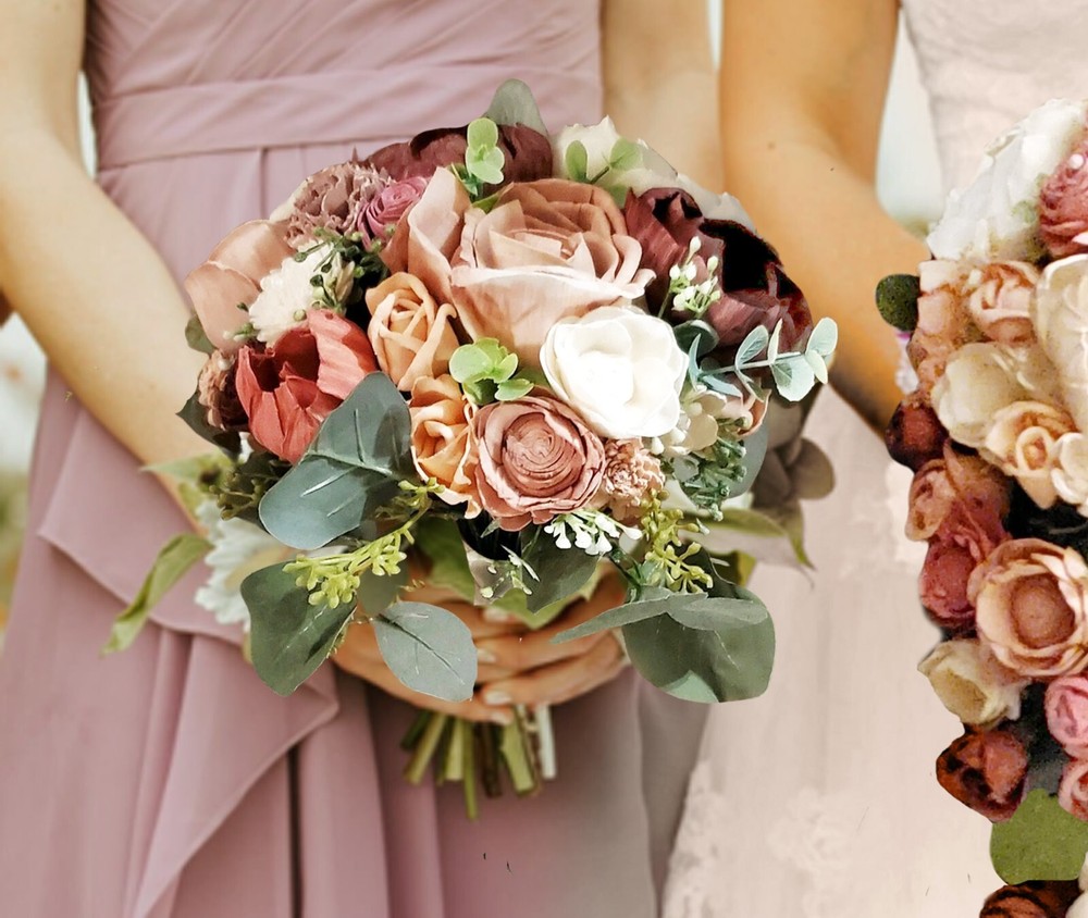 Mauve Burgundy Bridal Bridesmaid Bouquets Sola Wood Blush Pink Wedding Nosegay