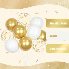60pcs Gold and White Balloons 12inch, 12 inches,
