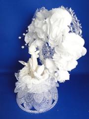 New Elegant Cherub & Lovebirds Ornate Crystal Look Heart Wedding Cake top #383