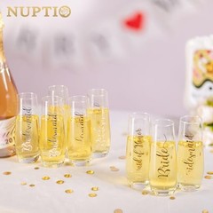 Champagne Glasses Bridal Bride x 1 + Maid of Honor x 1 + Birdesmaid x 6 Silver