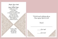 100 Personalized Custom Taupe Damask Wedding Invitations Set