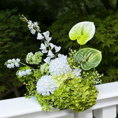 White Green Faux Floral Centerpiece Wedding Table Runner Arrangement Decor